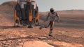 Astronaut dancing on Mars red planet. Exploring Mission To Mars. Futuristic Colonization and Space Exploration Concept. Colony on