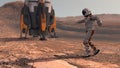 Astronaut dancing on Mars red planet. Exploring Mission To Mars. Futuristic Colonization and Space Exploration Concept. Colony on Royalty Free Stock Photo