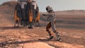 Astronaut dancing on Mars red planet. Exploring Mission To Mars. Futuristic Colonization and Space Exploration Concept. Colony on Royalty Free Stock Photo