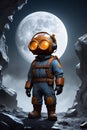 Astronaut in the Deep Space. Full Moon. AI generated