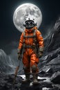 Astronaut in the Deep Space. Full Moon. AI generated