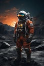 Astronaut in the Deep Space. Full Moon. AI generated