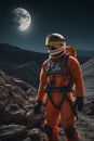 Astronaut in the Deep Space. Full Moon. AI generated