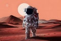 Astronaut in desert, mixed media illustration, Mars exploration Royalty Free Stock Photo