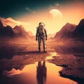 Astronaut deserted on a deserted planet. Ai generated.