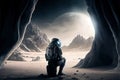 Astronaut on deserted planet in alien world, generative AI