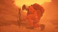 An astronaut discovered a plant on a lifeless red planet Mars. The man was created using 3D computer graphics. The image