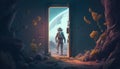 astronaut discovering new world, digital art illustration, Generative AI