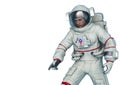 Astronaut discovering in a white background close up
