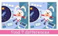 Astronaut dog with tube of juice on space station. Find 5 differences. Game for children. Characters in cartoon style Royalty Free Stock Photo