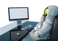 Astronaut is doing his job from the home office like a boss back view Royalty Free Stock Photo