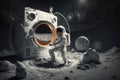 Astronaut doing laundry in a crater on the moon