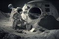 Astronaut doing laundry in a crater on the moon