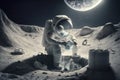 Astronaut doing laundry in a crater on the moon