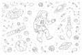 Astronaut doodle vector illustration with different cosmic objects Royalty Free Stock Photo