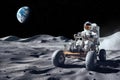 Astronaut driving a space rover on the moon\'s surface
