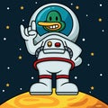 Astronaut Duck Vector Icon Illustration. Mascot Cartoon Character. Animal Icon Concept White Isolated