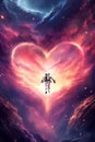 Astronaut Embracing the Cosmic Heart Nebula Royalty Free Stock Photo