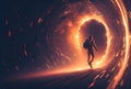 Astronaut is escaping from the void in the space with a warp portal background Science and Technology concept Generative AI