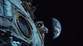 Astronaut Exiting Spacecraft With Earth In The Background. Human Space Flight. AI Generated