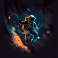 Astronaut explores outer dark space, generative Al.