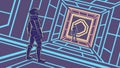 Astronaut Exploring Abstract Sci-Fi Tunnel, vector design Generative AI Royalty Free Stock Photo