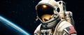 Astronaut exploring deep space: futuristic space travel with earth in the background