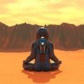 Astronaut exploring mars doing yoga pose rear view Royalty Free Stock Photo