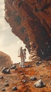Astronaut exploring Mars-like terrain