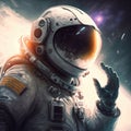 Astronaut exploring new plentiful planet showing life futuristic
