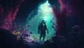 astronaut exploring an underwater alien planet digital art illustration, Generative AI