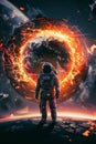 Astronaut Facing Cosmic Inferno. Generative ai