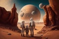 Holidaying in planet Mars. Digital illustration created using Generative AI