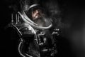 Astronaut, fantasy warrior with huge space weapon Royalty Free Stock Photo