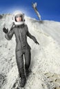 Astronaut fashion stand woman space suit helmet Royalty Free Stock Photo