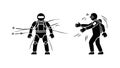 Astronaut Fighting Robot, Sci-Fi Combat Scene, vector design Generative AI Royalty Free Stock Photo