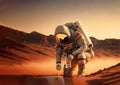 Astronaut filtering water on alien planet. Generative AI