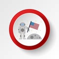 Astronaut, flag USA colored button icon. Element of space illustration. Signs and symbols icon can be used for web, logo, mobile