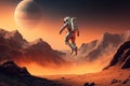 Astronaut floating in the air on an Alien Planet Illustration, Generative AI