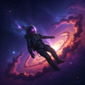 Astronaut Floating in Glowing Galaxy Surrounded by Colorful Cosmic Clouds and Starlight in Deep Space Royalty Free Stock Photo