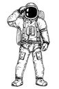 Astronaut floating in the outer space wearing space suit. Astronaut man, cosmonaut, spaceman sketch Royalty Free Stock Photo