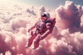 Astronaut floating pink clouds fiction. Generate Ai