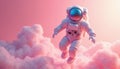 Astronaut floating in pink clouds. Space exploration concept, future technology, cosmic journey, zero gravity adventure. Royalty Free Stock Photo