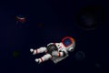 Astronaut floating in space catching asteroids, space adventure, 3D rendering Royalty Free Stock Photo