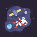 Astronaut floating in space, spaceman in helmet and spacesuit