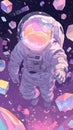 Astronaut floating in space surrounded by colorful crystals Royalty Free Stock Photo