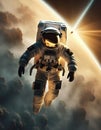 An astronaut floating in space