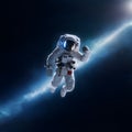 Astronaut floating weightlessly amidst vast expanse of cosmic space