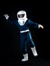 The astronaut is floating in weightlessness. The hero