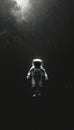 Astronaut floats in deep black space under starry sky. Space suit, helmet details visible. Zero gravity, deep space travel. Space Royalty Free Stock Photo